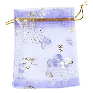 Sacs à bonbons de mariage imprimés papillon violet, 10x12cm, 100 pièces, emballage de bijoux, sacs en Organza extensibles, pochettes cadeaux de fête 338a