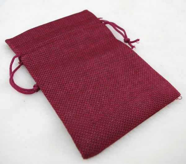 10x14cm 50 Uds Borgoña rojo oscuro arpillera lino yute cordón collar paquete de joyería regalo boda bolsa de embalaje
