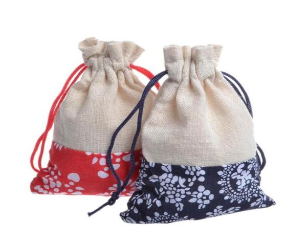 Bolsa de té de algodón de 10x14 cm Bolsa de tela de algodón azul con cordón Bolsa de tela de algodón de porcelana azul y blanca viento de China 50pclot25439785327453