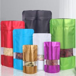 10x15 cm Suministros para fiestas Stand Up Zipper Lock Mylar Bolsas Ventana transparente mate para Zip Bolsa de papel de aluminio Lock Snacks Paquete de almacenamiento Bolsas Wokbx