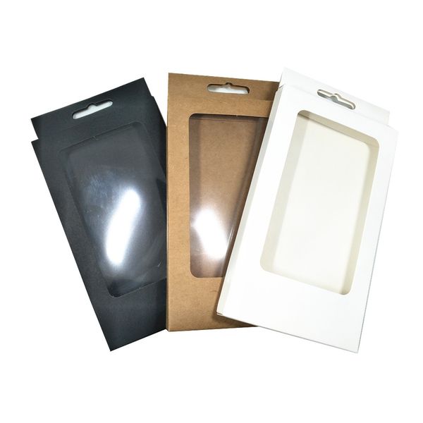 10x17x1.5cm fenêtre en plastique transparent Kraft boîte de papier cadeau artisanat paquet étui pliable carton boîtes téléphone coquille stockage Carton accrocher trou