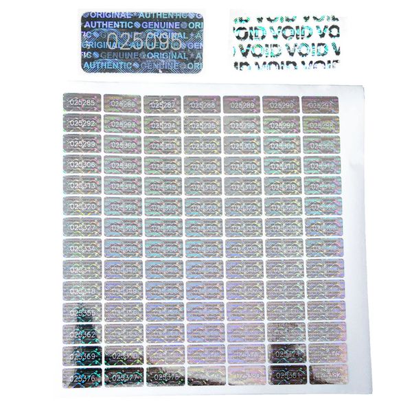 10x20 mm 3D Silver Anti-Fake Tamper Proof Stickers Holographic Security Sceding Labels Garantie Vide autocollants avec numéro de série 240418
