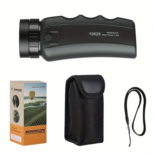 Télescope monoculaire étanche 10X25, télescope extérieur haute définition pouvant être utilisé avec les téléphones portables pour prendre des photos