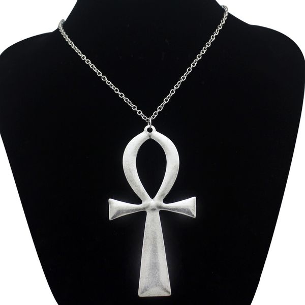 10x5 cm Vintage or argent plaqué vie égyptienne grand Ankh croix pendentif longue chaîne pull collier bijoux livraison directe