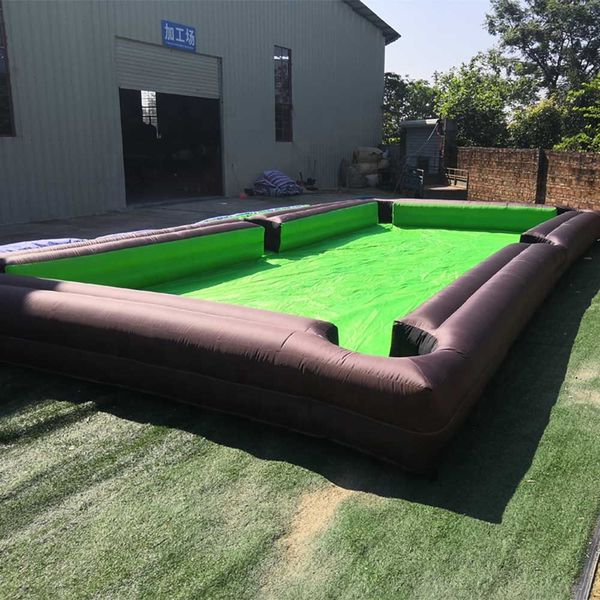 10x5m (33x16.5ft) venta al por mayor Mesa de billar de billar de fútbol inflable de material Oxford para juegos de pelota de billar Juegos deportivos interactivos con soplador y 16 bolas