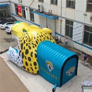 10x5x6mH (33x16.5x20ft) venta al por mayor Casco de leopardo inflable gigante de color personalizado con casco de globo inflables de túnel para decoración deportiva de juegos de fútbol