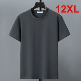 10XL 12XL grande taille T-shirt été coton T-shirt hommes à manches courtes T-shirt décontracté hauts t-shirts mâle couleur unie chemise col rond 240123