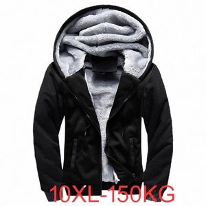 10xl 150 kg Mannen Jassen Plus Grote Maat Grote Capuchon Dikke Warme Fleece Parka Winter Zwart Patchwork Uitloper Jas Y0M8 #