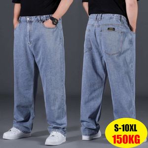 10XL Jeans Longgar Pakaian Jalanan Fashion Pria Celana Jeans Longgar Katun Ukuran Plus Celana Kargo Kasual Celana Panjang Lemak