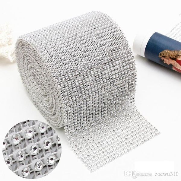 10yard 24 rangées pliable diamant maille Wrap rouleau argent or étincelle strass cristal ruban plastique diamant maille ruban WVT0773