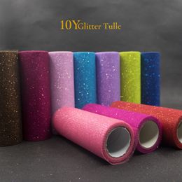 10Yards 15cm Glitter Tulle Rolls Sparkly Glitter Sequin Tulle Mesh Baby Shower Tutu Jupe Organza Table Runner Wedding Decor C0125