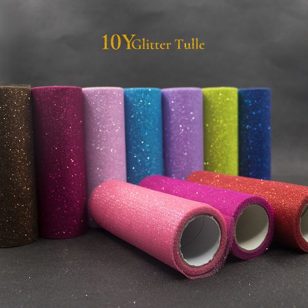 10Yards 15cm Glitter Tulle Rolls Sparkly Glitter Sequin Tulle Mesh Baby Shower Tutu Jupe Organza Table Runner Wedding Decor C0125