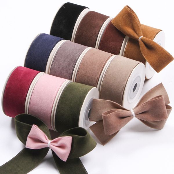 10yards 25 mm 38 mm Ribbons de couleur unie en daim pour accessoires de cheveux bricolage artisanat à la main Y2021120702
