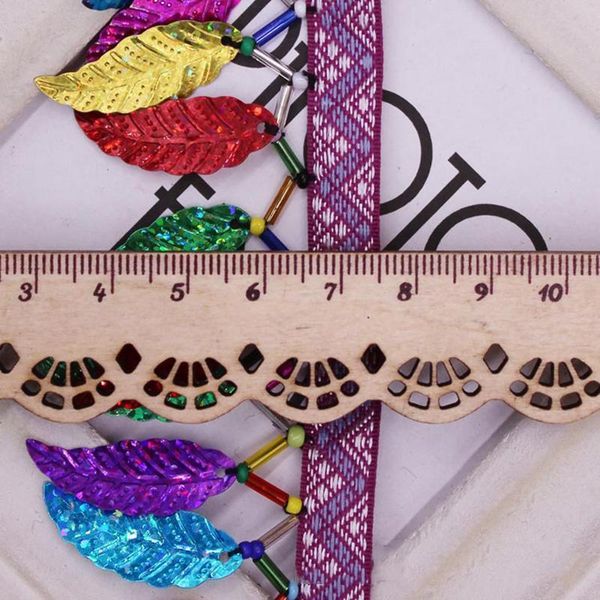 10yards Accessoires Ruban Coloré Feuille Paillettes Perlée Dentelle Gland Coupe Franges Pour Bricolage Couture Vêtements Rideaux Décoration H jlllsE