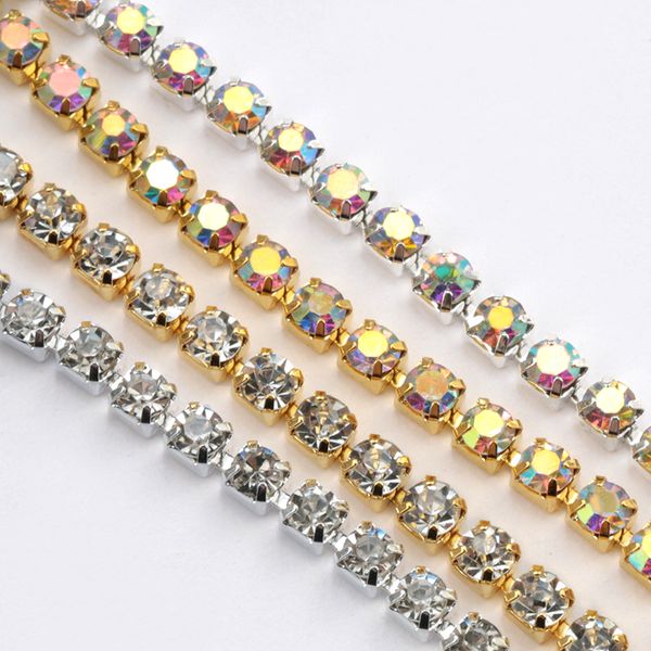 Diamants en vrac 10Yards strass griffe chaîne paillettes cristal Strass garniture colle-sur bricolage chaîne pour accessoires de vêtement décorations