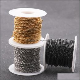 10 yardas/rollo 2Mm 2,5 Mm M Sier oro negro Acero inoxidable Bk Rolo cadena para Diy joyería fabricación de collares materiales suministros Drop Delivery 2021