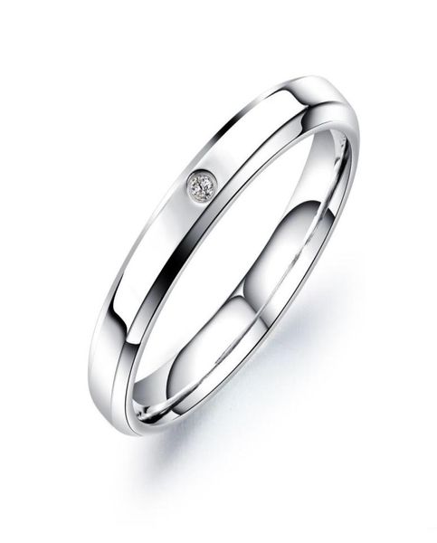 Bague en acier inoxydable microdiamant de 10 ans, anneau de couple en titane, lisse et simple, diamant unique, 5039552