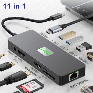 Estación de acoplamiento 11/10/8 en 1 Hub USB tipo C USB3.0 MST DP HDTV 4K 60Hz VGA 1000M RJ45 extensión PD100W concentrador de muelle