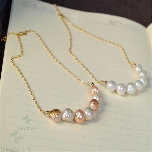 Collar de perlas barrocas de color de 11-12 mm, oro de 18 quilates, clásico, de lujo, elegante, para fiesta, hecho a mano, 240220