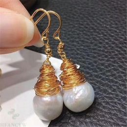 11-13mm White Baroque South Sea Pearl Earring Gold Hooks Noble DIY Temperament Fijne Onregelmatige Accessoires B1204