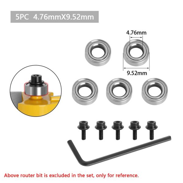 11/11/22pcs llave de llave hexadecimal de llave de rodamiento de bits de 12,7 mm bancos de enrutador cojinetes de boliche accesorio de rodamiento de fresa de carpintería de carpintería