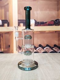 11.4 "Vert Big Heavy Double Arbre Perc Verre Bong Tabac Fumer Pipe À Eau Narguilé Bubbler Tuyaux De Fumée Bongs Bouteilles Dab Rig