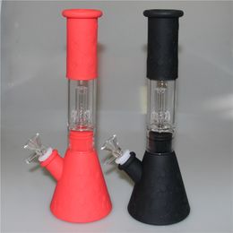 11.42 pouces Silicone Bongs narguilé 10 Couleurs Avec Verre ensembles Conduites D'eau Incassable Bubbler Verre bécher Bong ashcatcher