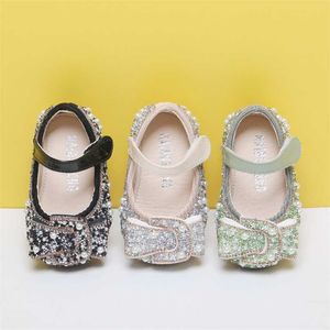 11.5-15.5cm Brand Bling Baby Shoes, Butterfly-knot Pu Leather Spring Zapato para bebés nacidos, Green Kids' shoes 0-3Y 211022