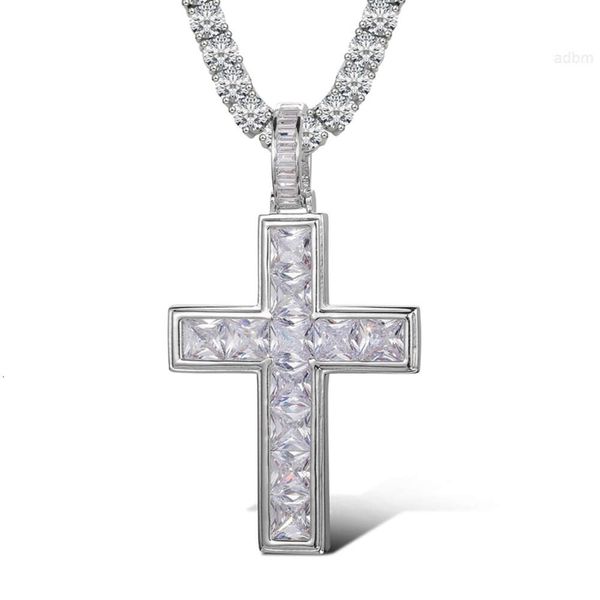 Pendentif en argent 925, coupe princesse, croix, 11,5 ct, couleur Vvs d, Moissanite, Baguette, diamant, bijoux glacés pour hommes et femmes