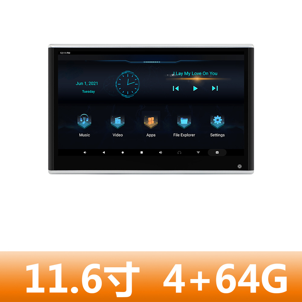 11.6-tums plug-in Android Headrost Monitor bakre underhållningssystem TV-surfplatta Support Mobiltelefon Trådlös projektionsskärm