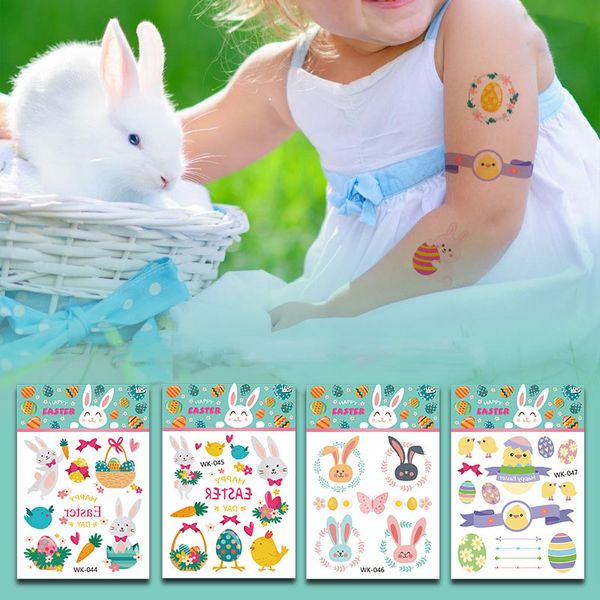 11 * 7.5cm Étanche temporaire faux oeuf de Pâques autocollants de tatouage lapin lapin dessin animé enfants enfants corps art maquillage outils 14 styles C6087