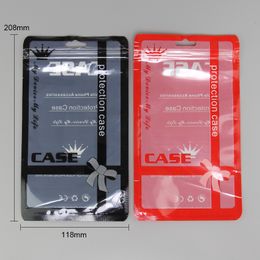 11.8*20.8cm paquet sac noir rouge en plastique étui de téléphone portable sacs téléphones mobiles coque emballage de détail Poly Pack