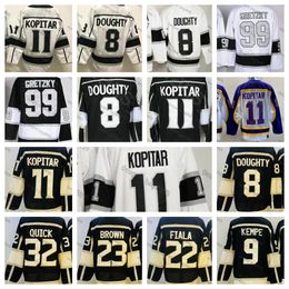 11 Anze Kopitar 8 Drew Doughty 22 Kevin Fiala 9 Adrian Kempe 99 Wayne Gretzky 32 Jonathan Quick 23 Dustin Brown 2023 Camisetas de hockey retro inversas Camisas cosidas en negro