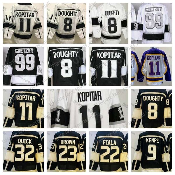 11 Anze Kopitar 8 Drew Doughty 22 Kevin Fiala 9 Adrian Kempe 99 Wayne Gretzky 32 Jonathan Quick 23 Dustin Brown 2023 Reverse Retro Hockey Jerseys Camisetas Black Costers