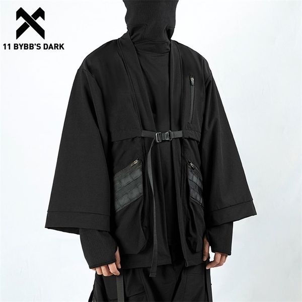11 BYBB'S DARK Funcional Ninja Chaqueta Abrigos Streetwear Cardigan suelto Cortavientos Darkwear Samurai Kimono Techwear 220301