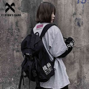 11 BYBB'S Dark Hip Hop Sac à dos Hommes Femmes Toile Ruban Streetwear Sac d'école Multifonction Sacs de voyage Harajuku Sacs à dos 210322