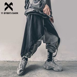 11 BYBB'S Dark Irrégulier Hip Hop Hommes Harem Jupe Pantalon Harajuku Réglable Streetwear Noir Tablier Plissé Gothique Jogger Pantalon 210702