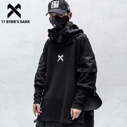 11 Bybb's Dark Japanse Streetwear Man Hoodies Hip Hop Geborduurd Pullover Patchwork Fake Two Darkwear Tops Techwear Hoodies 210715