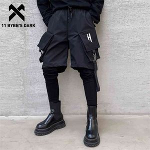 11 BYBB'S DARK Tactique Fonction Cargo Pantalon Homme Faux Deux Broderie Harem Streetwear Harajuku Joggers Hommes Pantalon Noir 210715