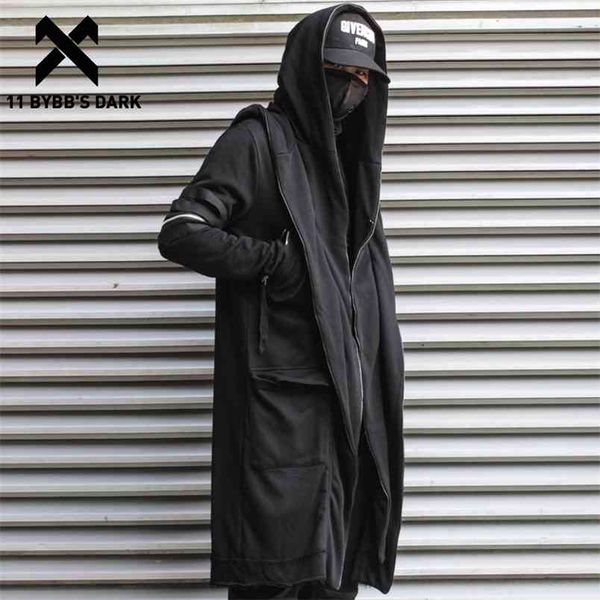 11 BYBB'S DARK Wizard Cape Cloak Fake Two Jacket Hombres Gothic Punk Streetwear Abrigos Función táctica Hoody Windbreaker 210811