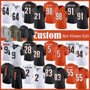 9 Joe Burrow 28 Mixon Maillot de football JaMarr Chase Tee Higgins Sam Hubbard Tyler Boyd Ted Karras Mike Hilton DJ Reader Logan Wilson Evan McPherson