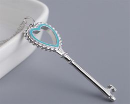 11 classique argent S925 clé en forme de coeur bleu émail pendentif collier bijoux authentique dames T cadeaux de vacances de haute qualité Q0531265385553
