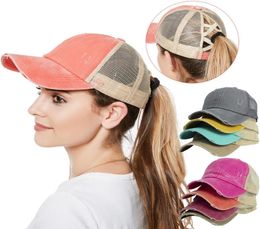 11 couleurs Criss Cross Ponytail Hat Washed Cotton Snapback Caps Messy Bun Summer Sun Visor Casquette de baseball en plein air Chapeau de fête ZJJ6642342579