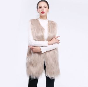 11 Couleur Fluffy Blanc Fausse Fourrure Gilet Automne Hiver Femmes Longue Veste De Fourrure Manteau Doux Chaud Sans Manches Plus La Taille Outwear Parkas W001