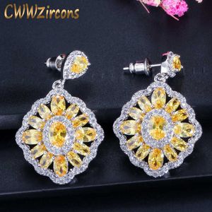 11 Kleuropties Vintage Vrouwen Sieraden Zilver Geel Crystal Dangle Drop Oorbellen met Cubic Zirconia Places CZ339 210714