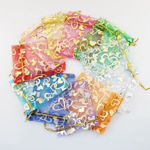 11 kleuren 7X9cm Open Goud Zilver Hart Kleine Organza Zakjes Sieraden Gift Pouches Candy Bag Sieraden Pouches, tassen HJ246