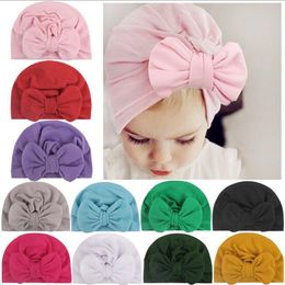 11 kleuren kinderen boog hoed vaste kleur beanie haakmeisjes meisjes schattige hoed pasgeboren hoed cap baby, kinderen zwangerschap