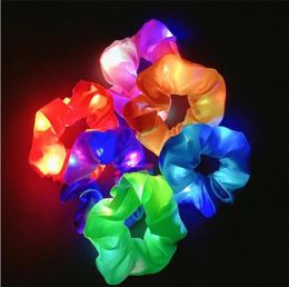 11 couleurs Lumineux Srunchies LED Hairband Party Gift Nottail Ponte de cheval Heathes Femmes Filles Elastic Satin Silky Scrunchy Tie Hair R6181076