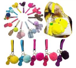 11 kleuren Party Favor Defense Sleutelhanger Pompom Handdesinfecterend Polsband Lippenstift Sleutelhangers Zilver Voor Vrouw Mannen Zelfverdediging Sleutelhangers