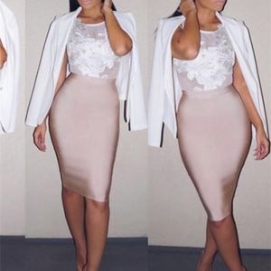 11 kleuren solide naakt XL XXL sexy zomer bodycon party bandage rok vrouwen blauw roze wit zwart beige rood potlood 60cm 220317